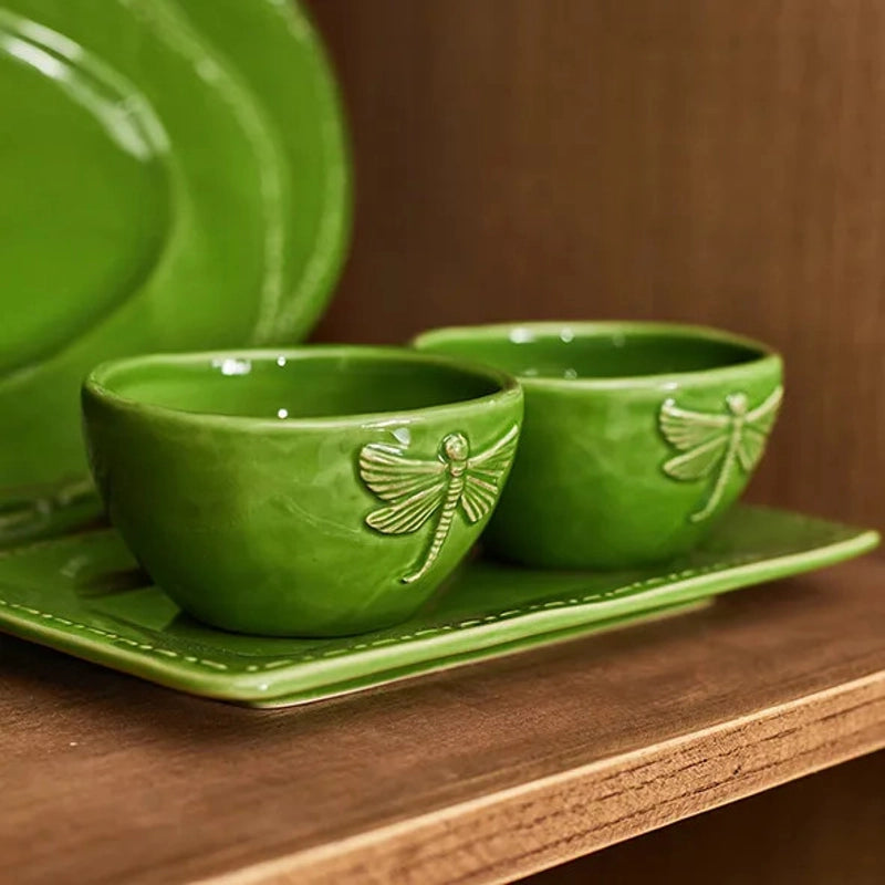 Dragonfly Stoneware Green Condiment Set