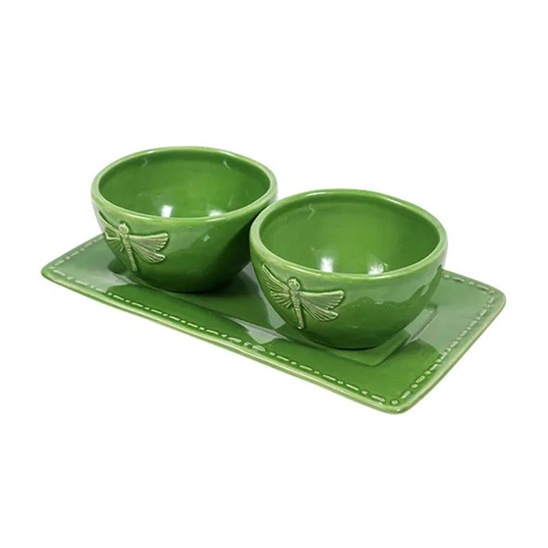 Dragonfly Stoneware Green Condiment Set