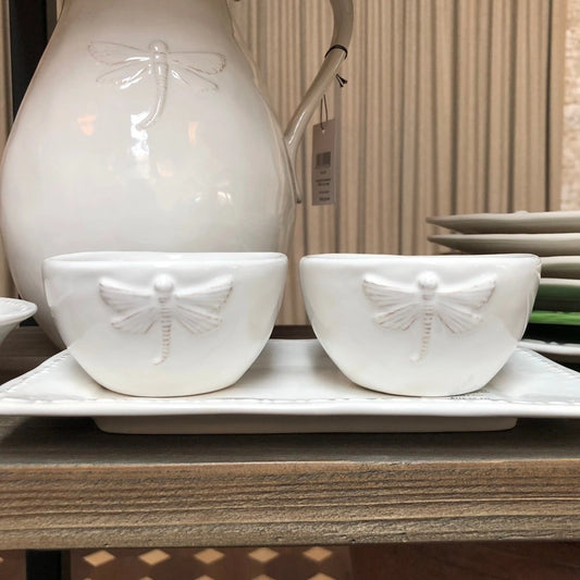 Dragonfly Stoneware White Condiment Set