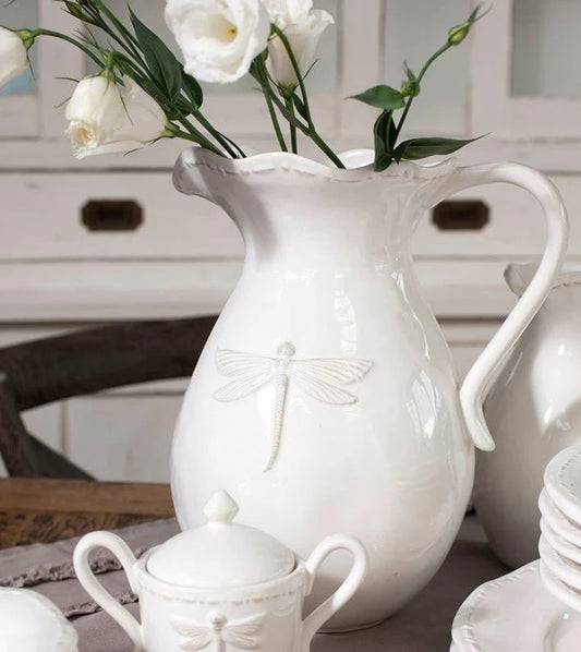 Dragonfly Stoneware Jug - White