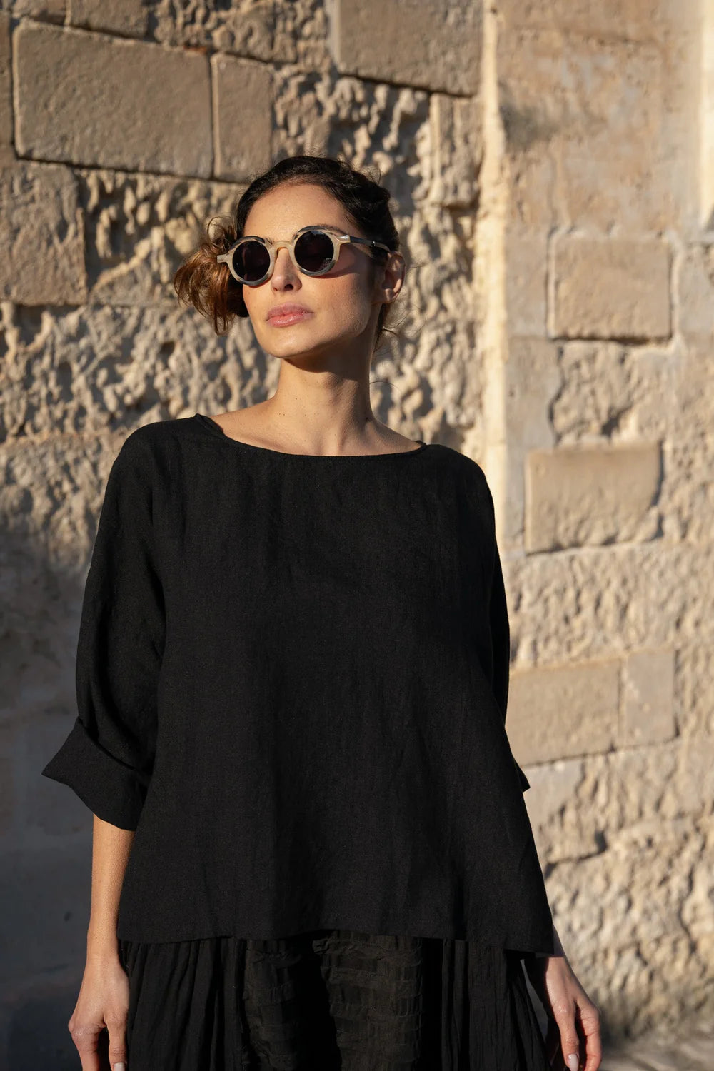 Paola Top - Linen / Black