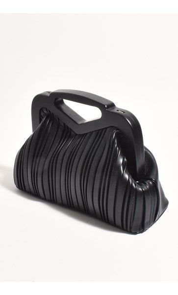 Pleated Resin Frame Clutch Bag - Black