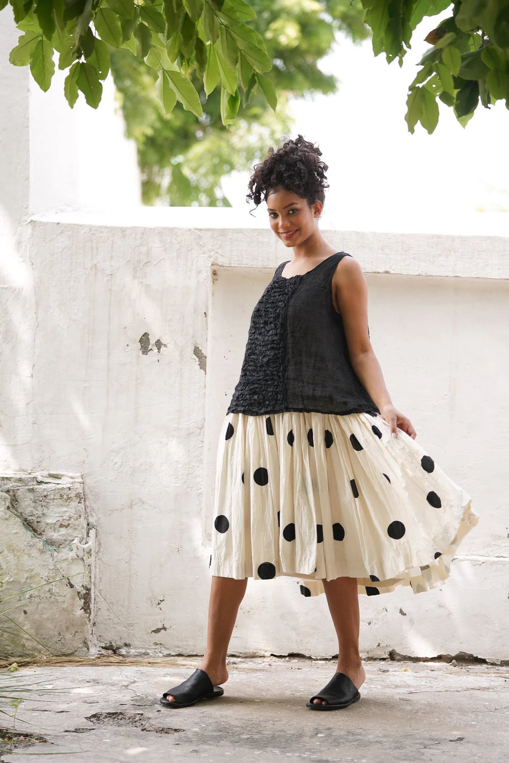 High Tea Slip Dress Short - Paper Cotton / Black Polka Dot