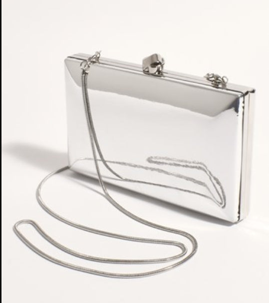 Mira Metallic Structured Clutch - Silver