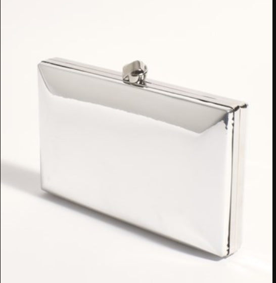 Mira Metallic Structured Clutch - Silver