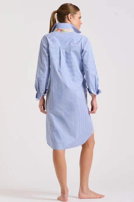 The Popover Shirt Dress - Mid Blue Stripe/Floral