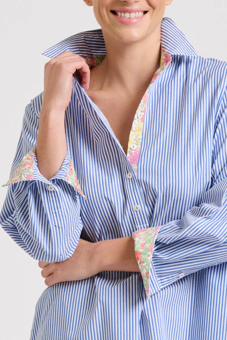 The Popover Shirt Dress - Mid Blue Stripe/Floral