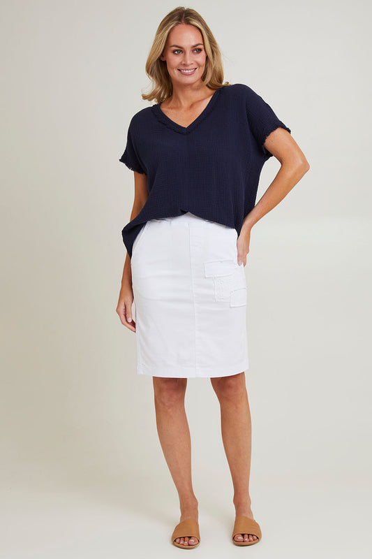 Portia Denim Skirt - White