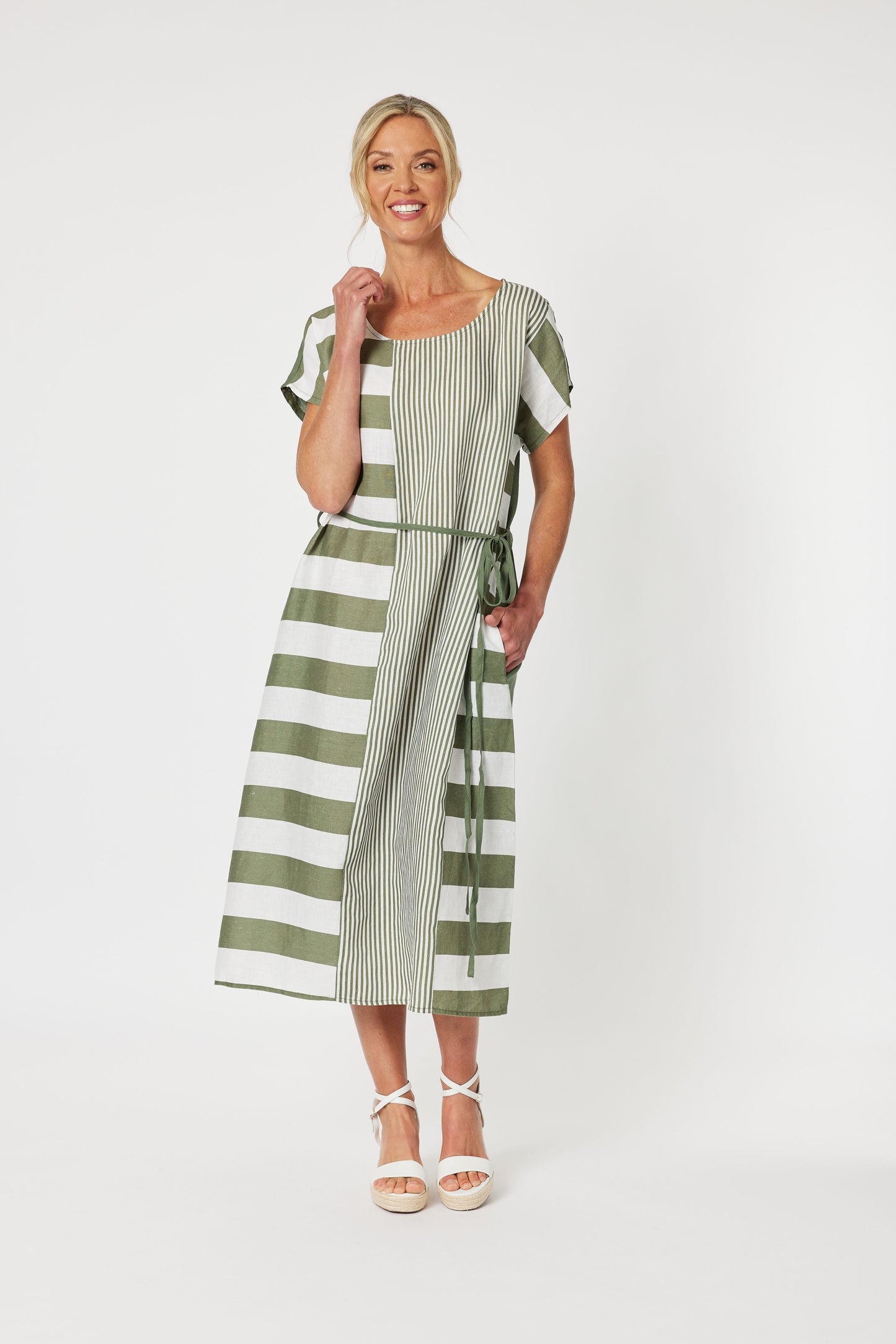 Patio Stripe Dress- Khaki