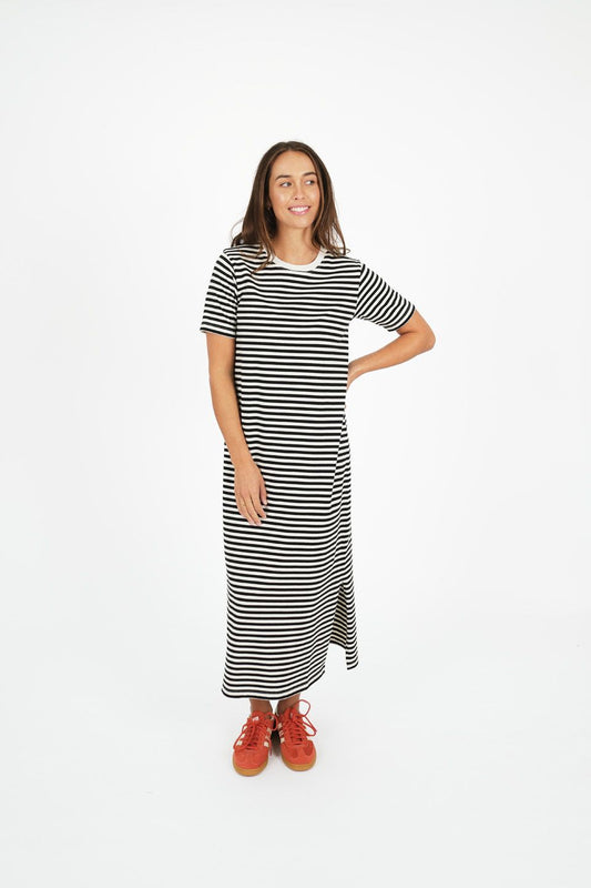 Voyager Striped Dress - Black & White