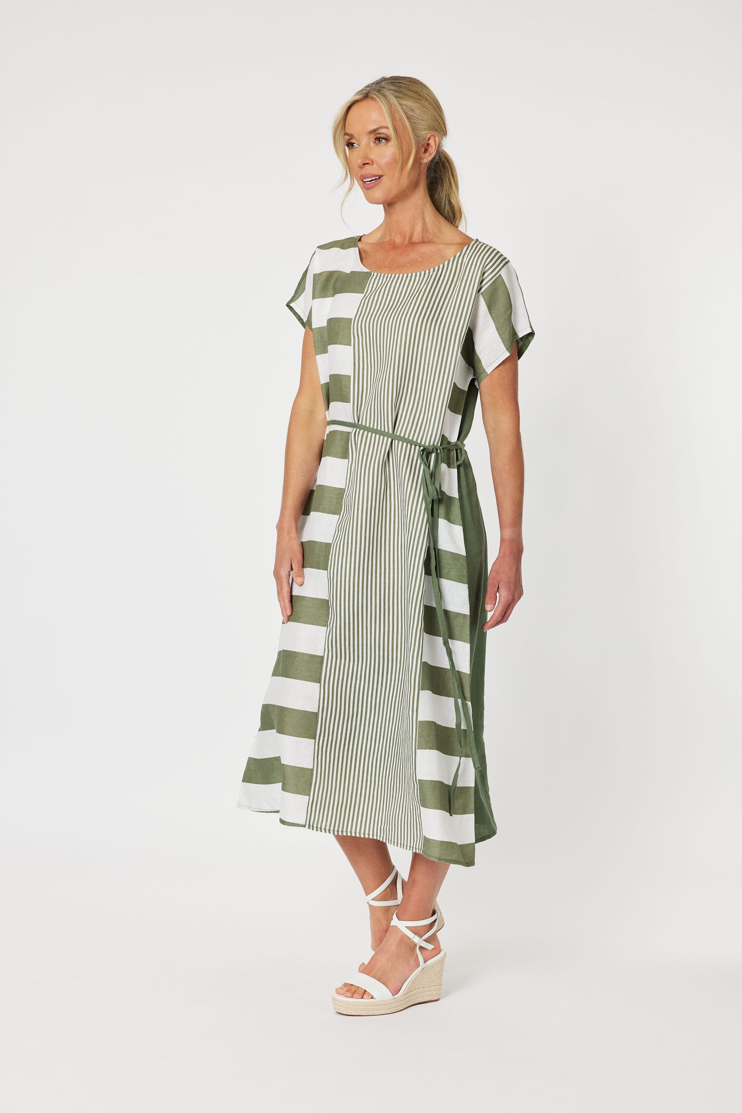 Patio Stripe Dress- Khaki