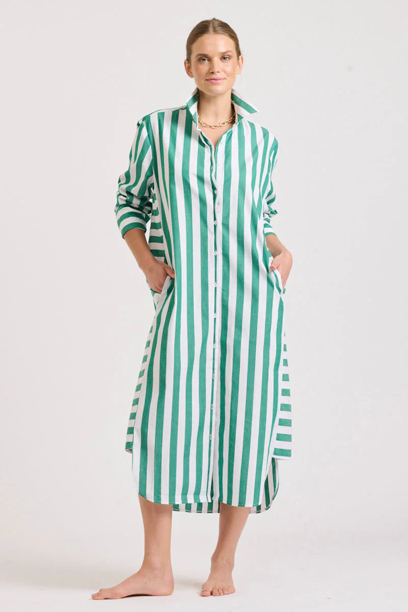 Andrea Shirtdress- Green Stripe