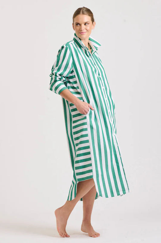 Andrea Shirtdress- Green Stripe