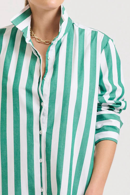 Andrea Shirtdress- Green Stripe