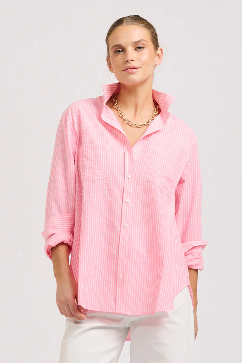 Girlfriend Relaxed Shirt - Bright Pink Stripe