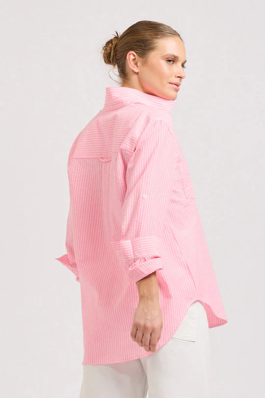 Girlfriend Relaxed Shirt - Bright Pink Stripe