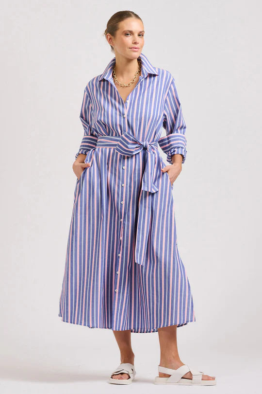 The Luna Shirt Dress- Chambray Pink stripe