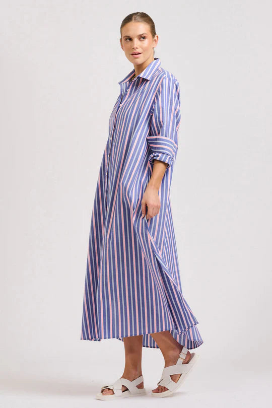 The Luna Shirt Dress- Chambray Pink stripe