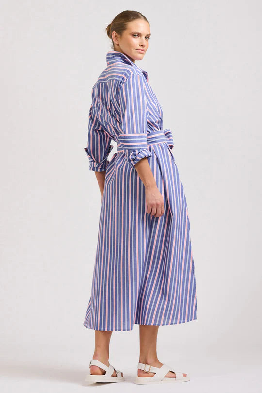 The Luna Shirt Dress- Chambray Pink stripe