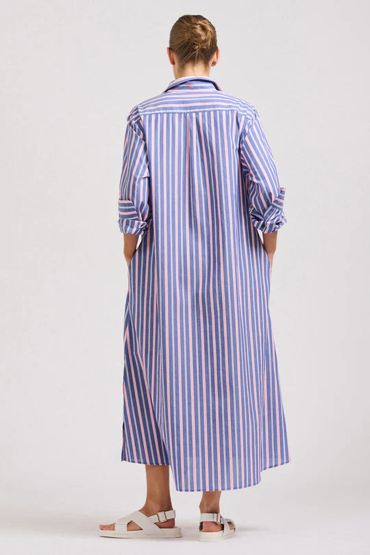 The Luna Shirt Dress- Chambray Pink stripe