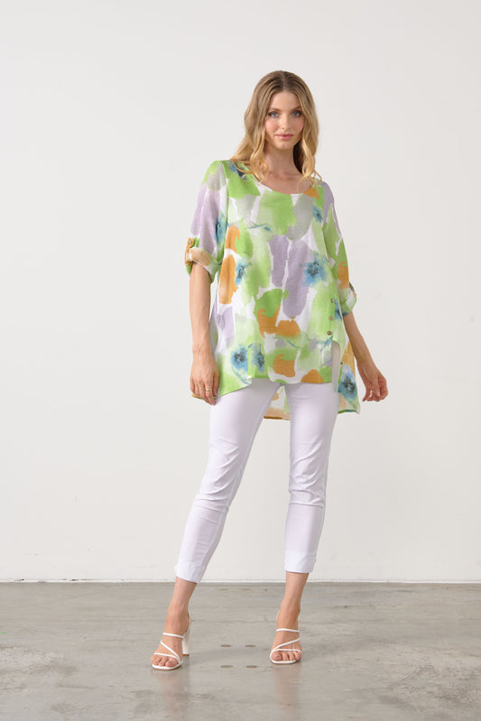 Floral Button Detail Tunic - Green