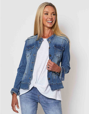 Denim military hot sale jacket womens