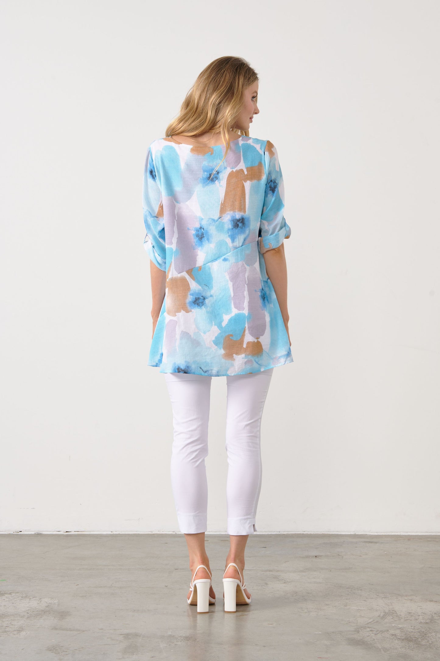 Floral Button Detail Tunic - Blue